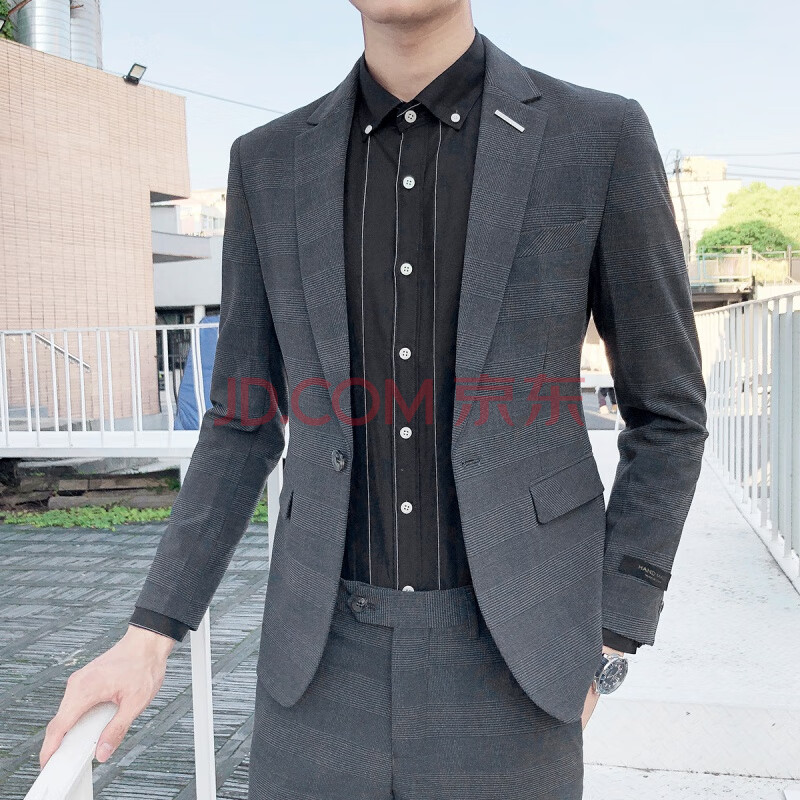古蒂枫奇 暗纹格子西服套装男修身新郎伴郎礼服商务正装韩版潮流帅气