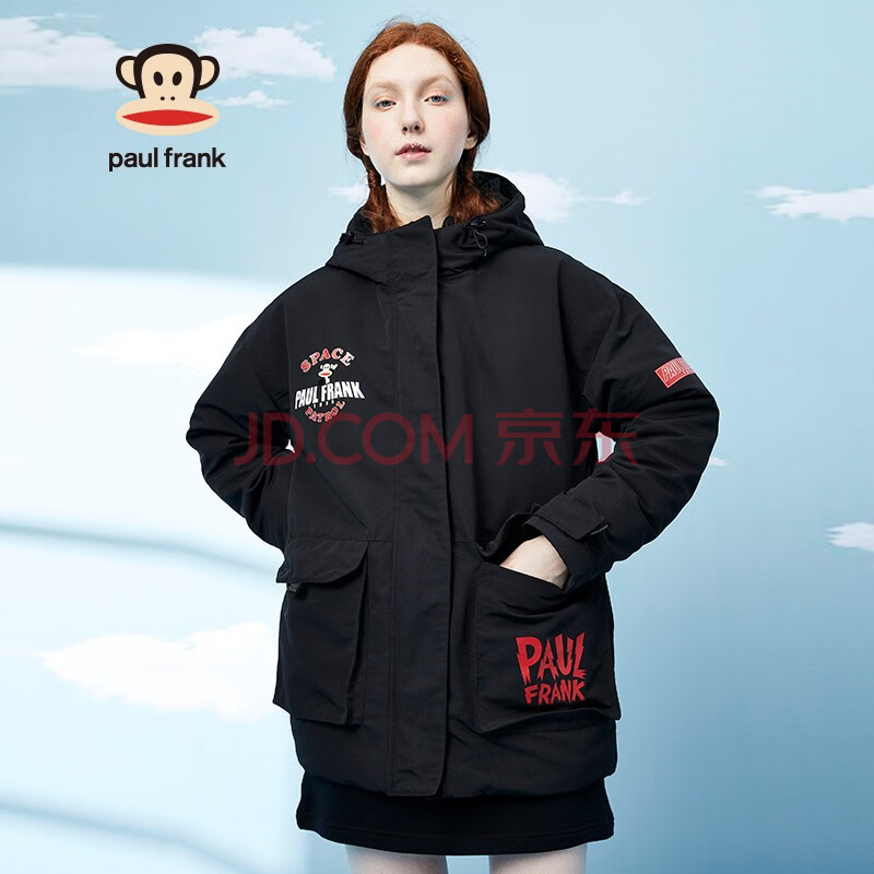paul frank羽绒服,大嘴猴羽绒服 paul frank/大嘴猴 冬季羽绒服女中长款外套宽松保暖鸭绒 pfcdj204707