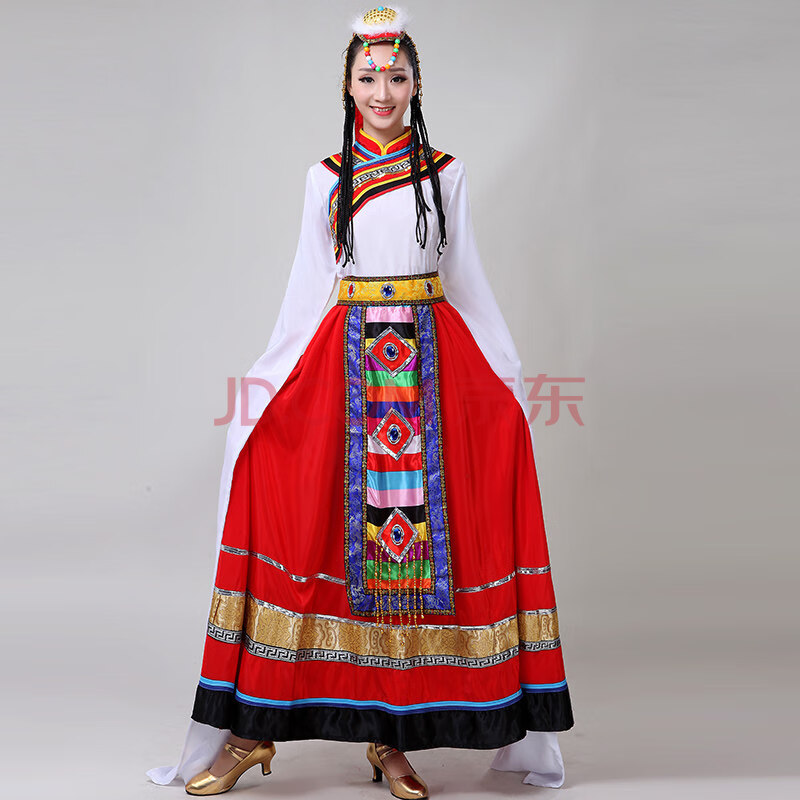 藏族舞蹈服装演出服水袖西藏长裙表演女成人衣服卓玛少数民族藏式藏袍