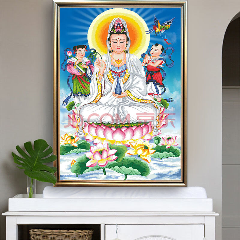 5d钻石画送子观音十字绣水晶钻观音菩萨佛像中堂画观音坐莲钻石绣 满