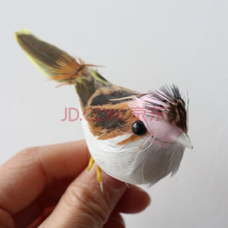 仿真小鸟摆件带羽毛喜鹊麻雀鸟蛋鸟窝鹌鹑蛋白鸽装饰鸽子红色鹦鹉 粉