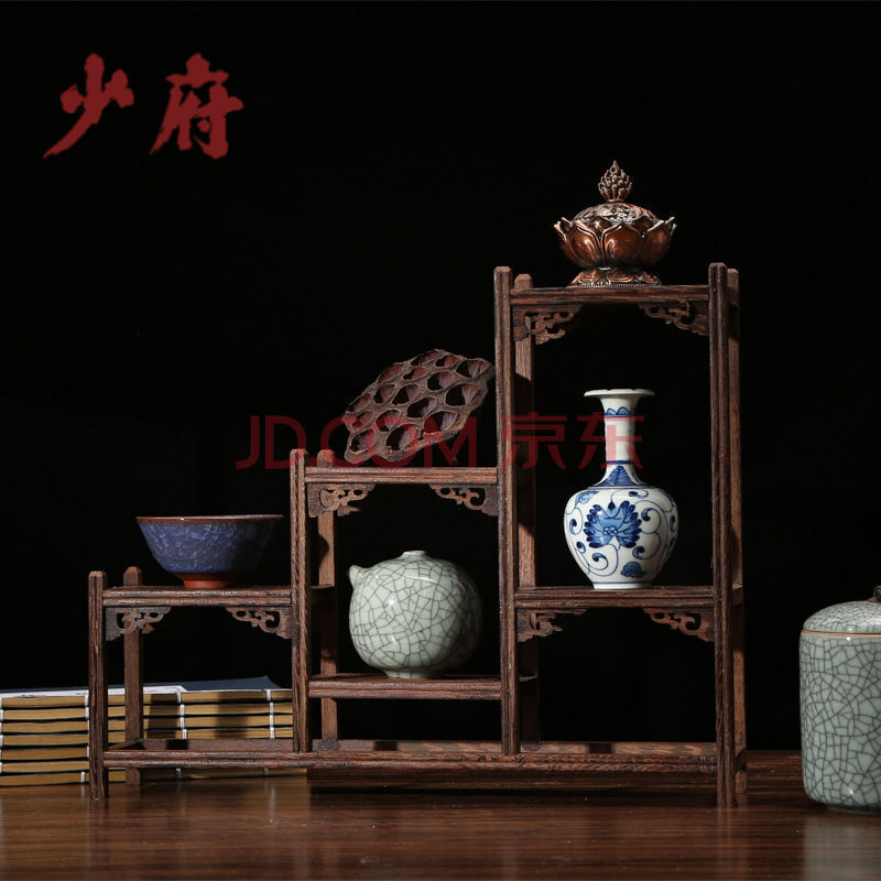 鸡翅木博古架实木小摆件多宝格茶具架子 新中式红木质工艺品定制展示
