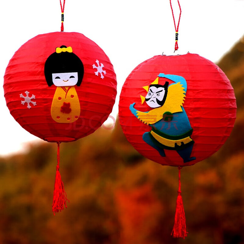 元宵灯笼手工diy幼儿园自制作材料儿童手提新年花灯led纸带灯发光灯笼