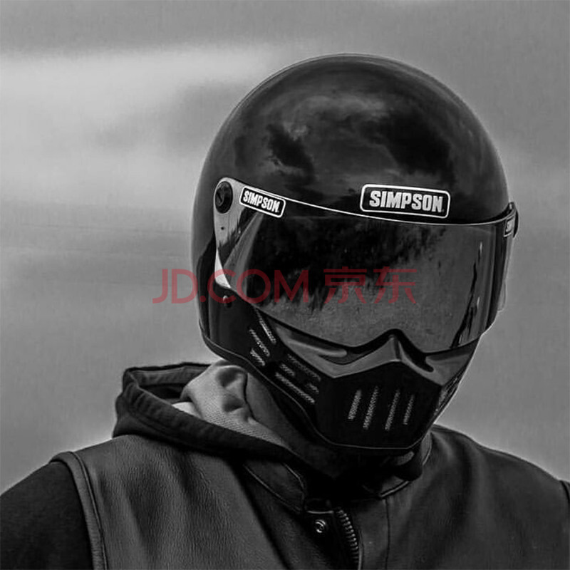 美版辛普森simpson m30头盔 碳纤维复古哈雷 印第安全盔摩托车 亮黑 l