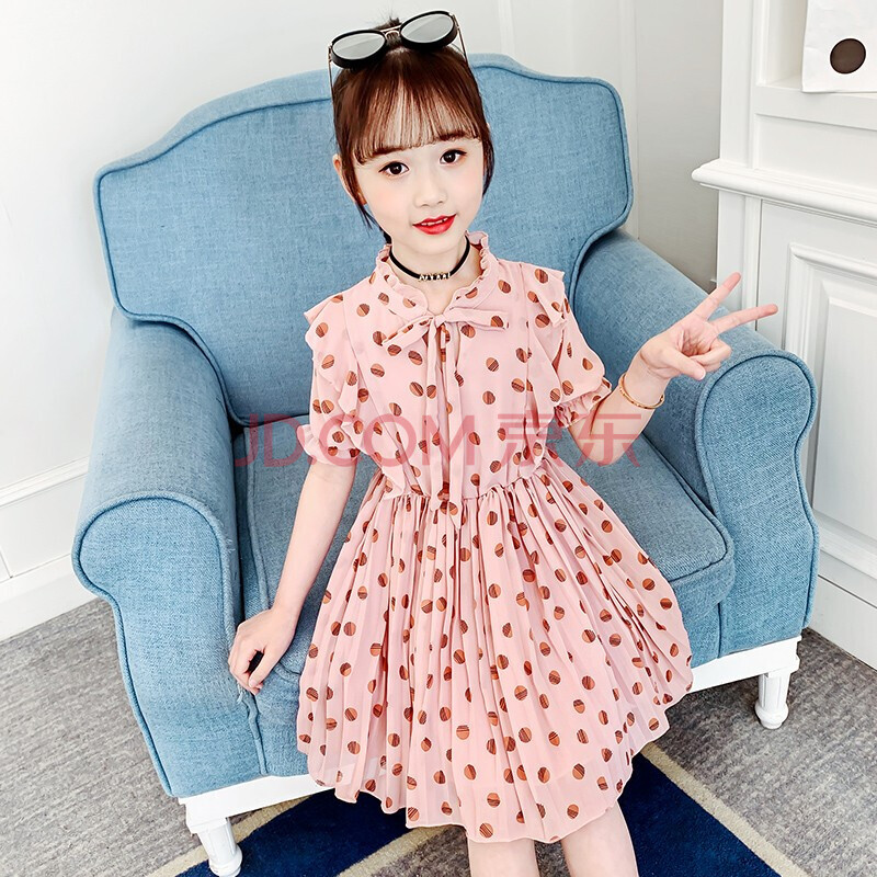 恒孞女童雪纺连衣裙子夏季新款2021儿童夏季圆点短袖连衣裙洋气韩版