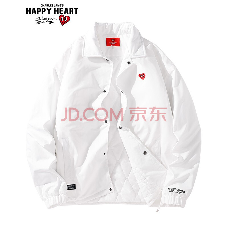 HAPPY HEART 查尔斯桃心 棉服男女情侣款 爱心Logo基础休闲夹棉加厚棉服外套 男女同款 本白 S