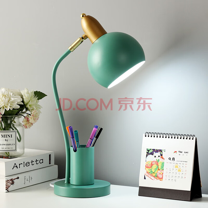 北欧创意笔筒台灯卧室ins 少女床头灯简约护眼书桌学生宿舍插电式
