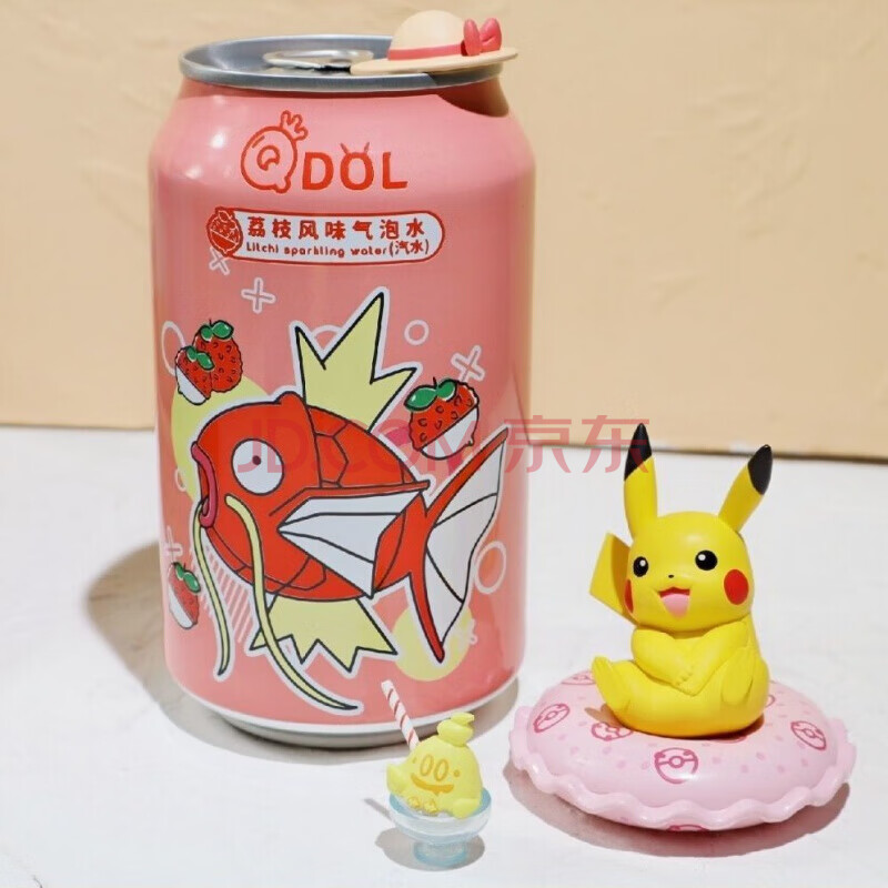 pokemon宝可梦气泡水白桃荔枝青柠海盐芝士风味汽水饮料330ml 荔枝