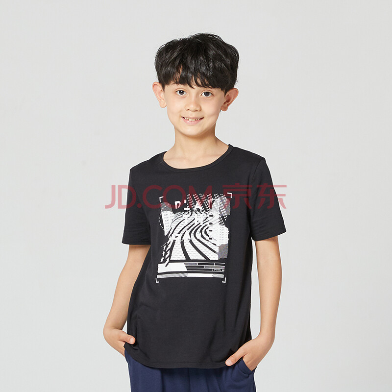 迪卡侬儿童纯棉t恤童装男孩潮男童中大童女童夏装运动短袖gymb 经典黑
