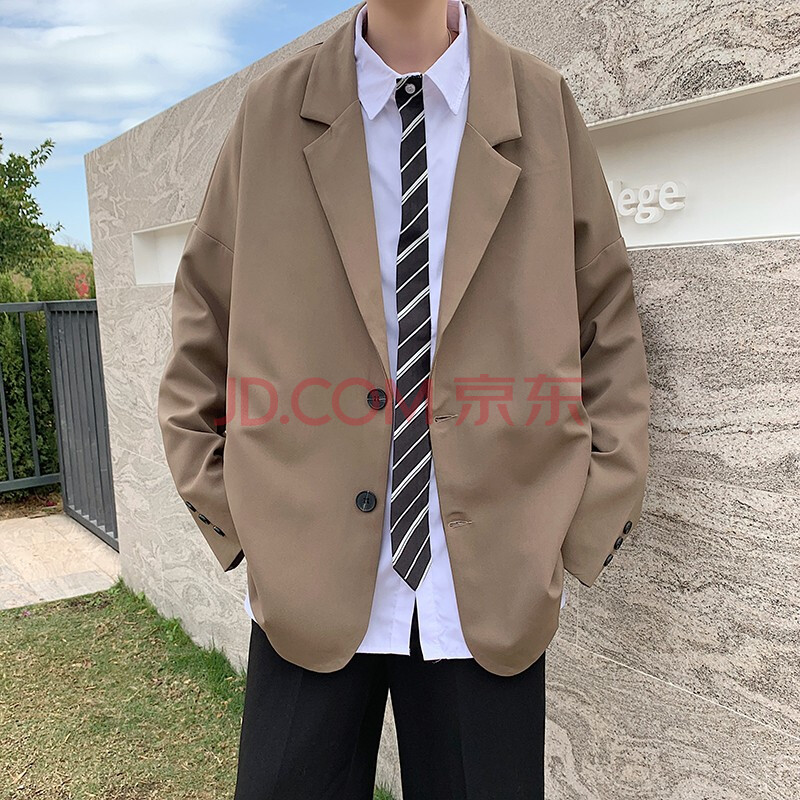 风衣春季毛呢外套男韩版潮流风衣修身帅气复古港风大衣男 xz01咖啡色