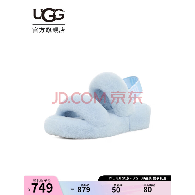 UGG2023春夏女士毛毛拖鞋纯色弹力束带茸茸凉鞋 1107953 CRK蓝色 36