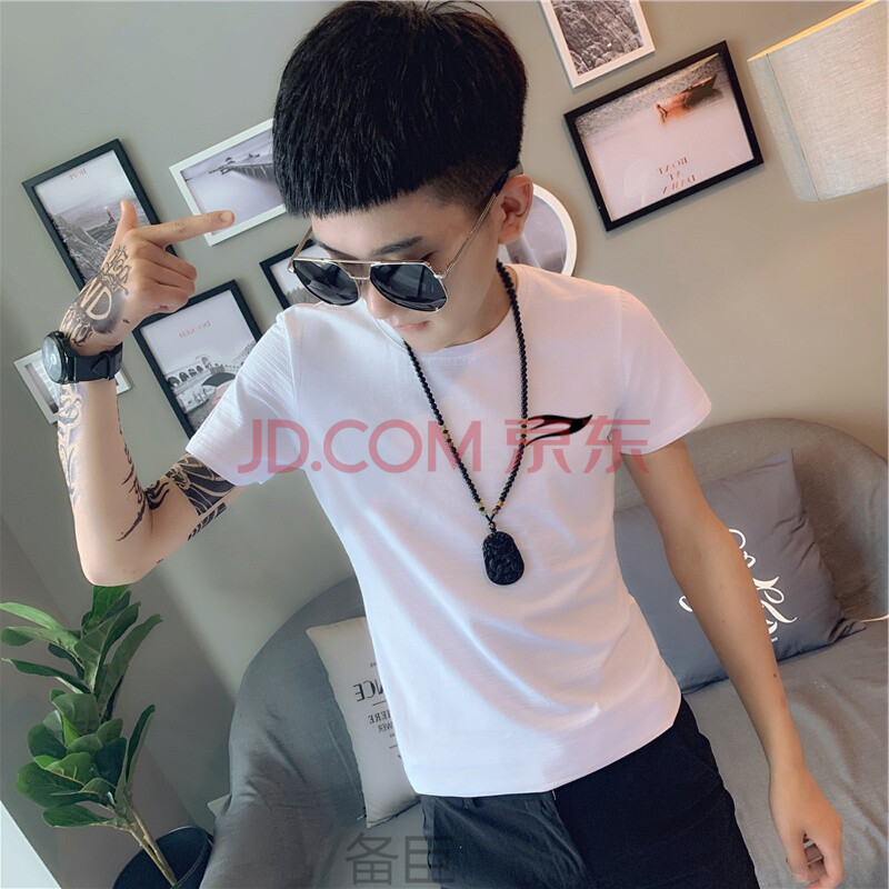 2021夏季男士潮牌半袖上衣服发型师男装半截袖个性潮流短袖t恤男 短左