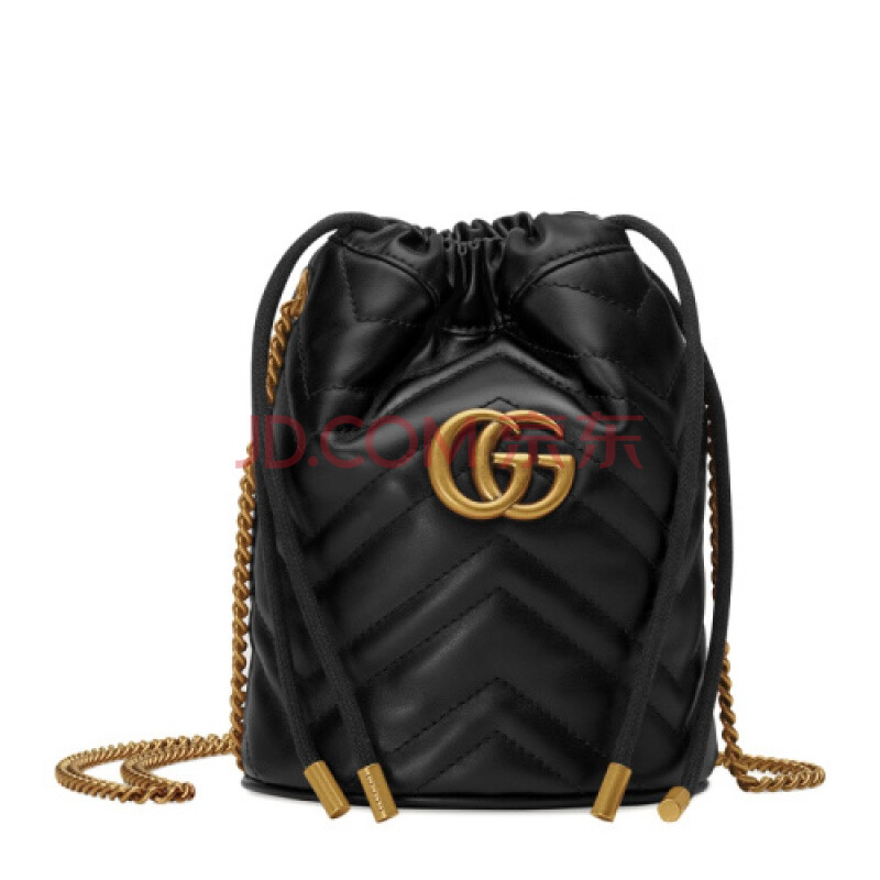 【包税】gucci 古驰 女士小牛皮经典gg标识水桶包单肩包斜挎包 黑色