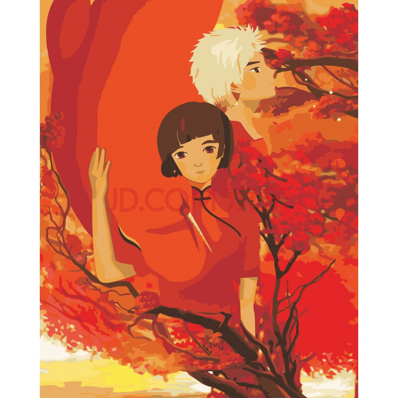 油彩画手绘装饰画 客厅风景花动漫填色画皮卡丘 卡其色 大鱼海棠九