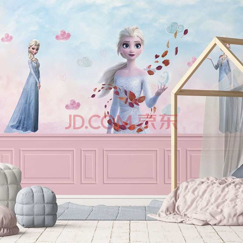 慕槿思格卡通冰雪奇缘艾莎公主壁画温馨梦幻儿童房墙布女孩卧室背景