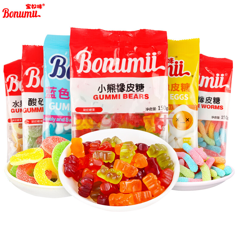 宝奴咪橡皮糖150g袋装休闲糖果酸砂彩虫小熊qq糖网红糖果喜糖软糖