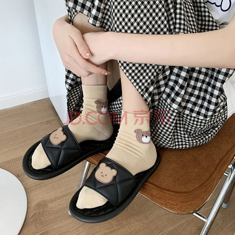 拖鞋女夏外穿卡通凉拖鞋少女防滑情侣室内外云 小熊黑色 36-37