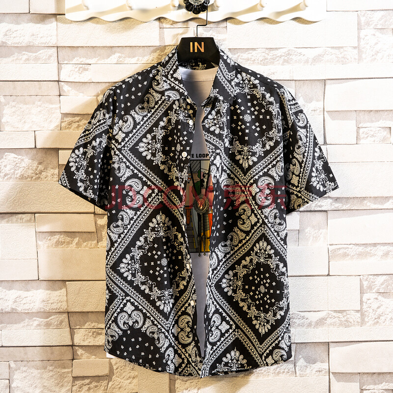 接触线新款18花色男士时尚花衬衫衬衣短袖 4号色 3xl
