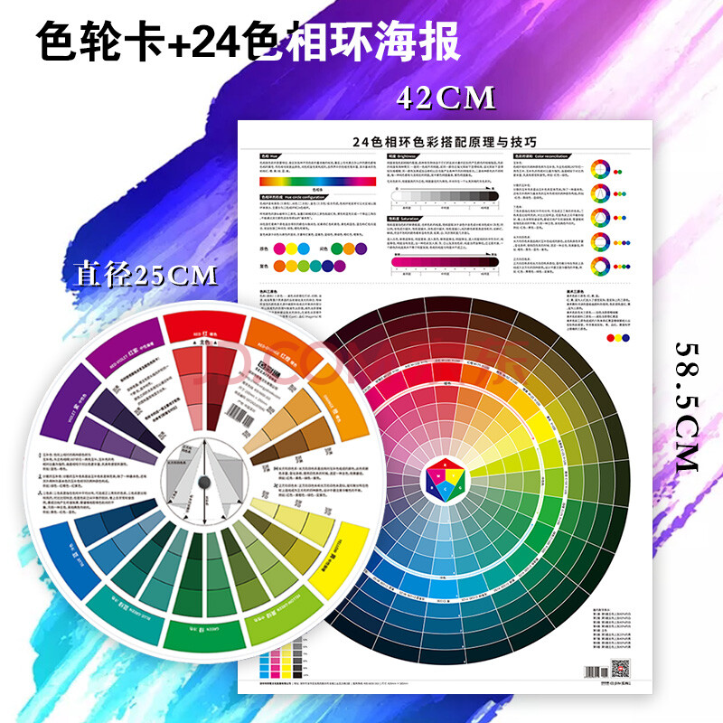 多功能色轮卡24色相环海报套装中文颜色彩搭配色卡知识油漆奶油蛋糕