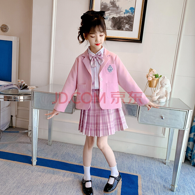 10中大童jk衣服女孩夏季三 粉色三件套>12-15岁漂亮品质上学穿的好看