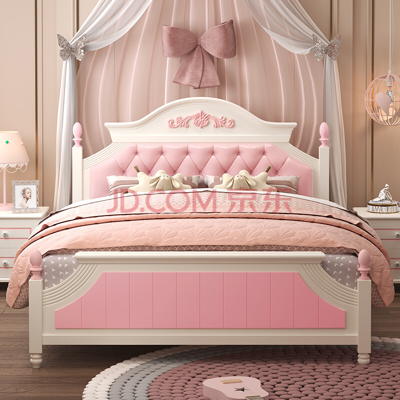 曲采 儿童公主床女孩单人床粉色儿童家具高箱床青少年卧室套房组合