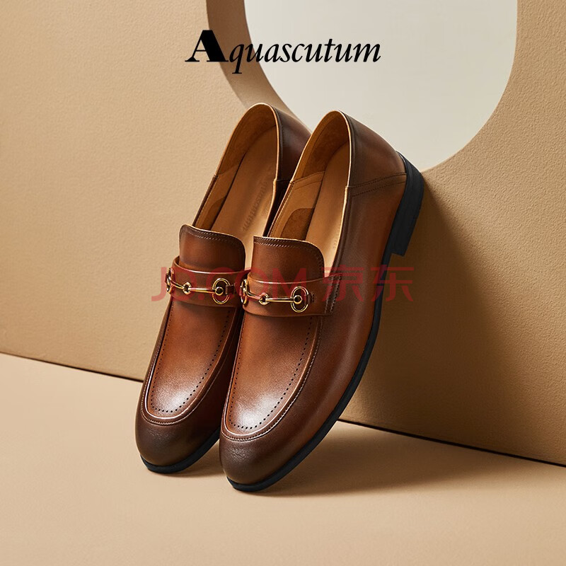 aquascutum/雅格狮丹 男士皮鞋乐福鞋商务休闲透气头层牛皮套脚圆头