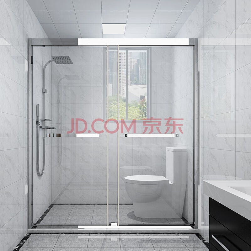 洗澡房淋浴房一字形干湿分离隔断卫生间浴室玻璃门家用不锈钢 e02磨砂