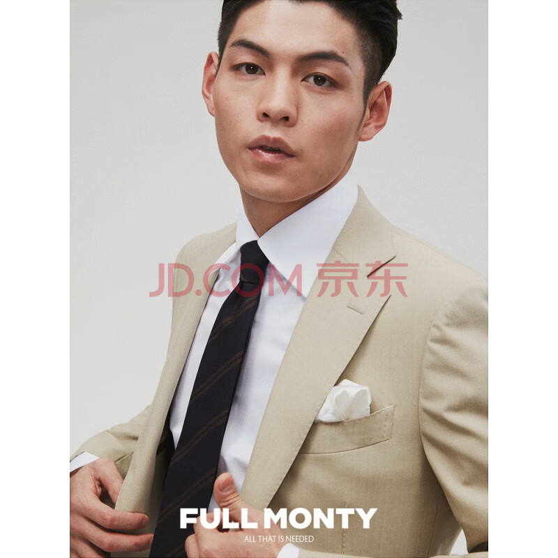 monty2021春夏新品单排扣西装男士商务正装休闲修身西服套装 浅米色