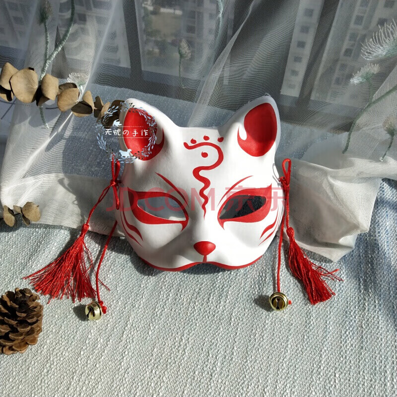 狐狸面具 日本全脸 猫脸纸浆面具和风手绘日本狐狸面具舞会动漫