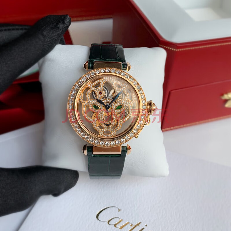 卡地亚(cartier)创意珠宝腕表hpi00508玫瑰金镶钻镂空豹头42表径女士
