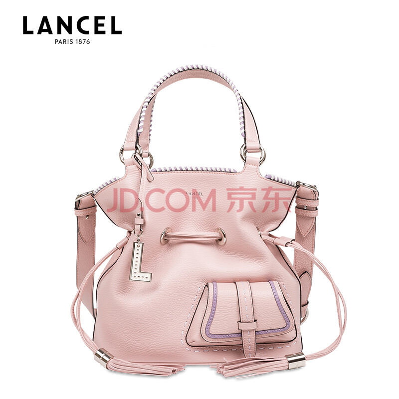 兰姿lancel 奢侈品女包 premier flirt系列 女士淡粉拼色牛皮革中号单