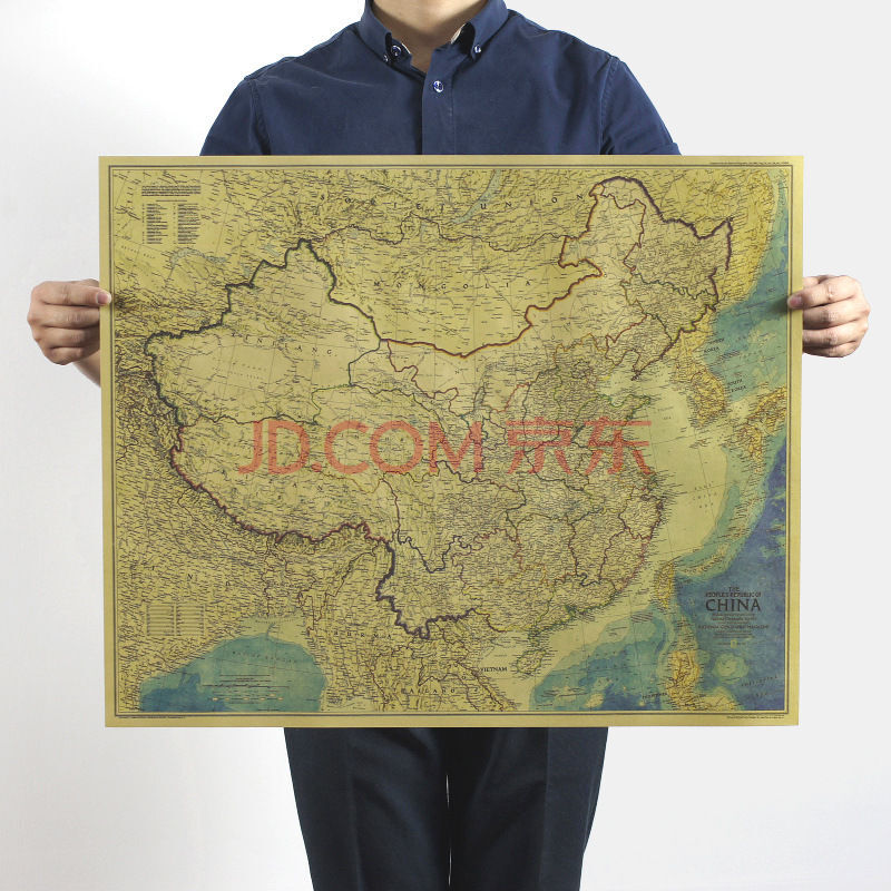 中国世界地图复古老航海图藏宝图牛皮纸海报 酒吧宿舍