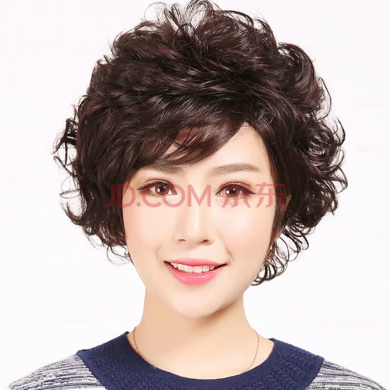时尚小卷真人发丝假头套蓬松短卷发女士中老年假发女短发自然逼真 全