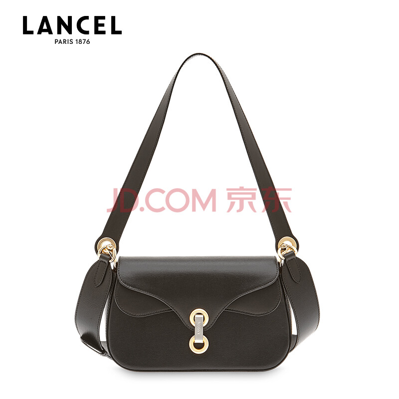 兰姿lancel 奢侈品女包 gaby系列 女士黑色牛皮革小号方底单肩斜挎