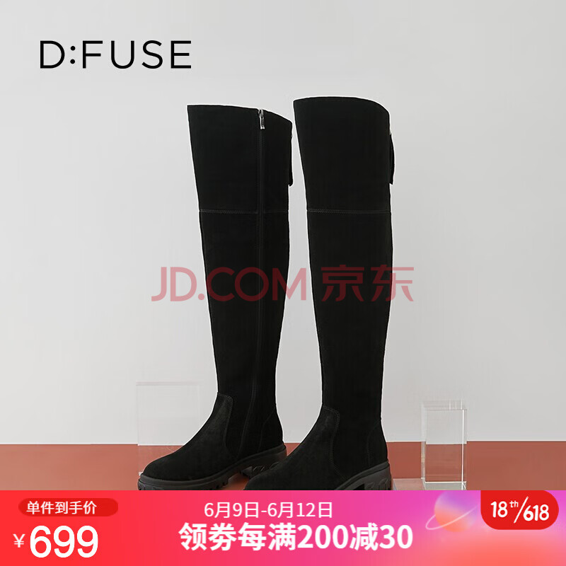 迪芙斯(d:fuse)秋冬新款过膝瘦瘦长筒高筒靴时尚显瘦 10黑色 35