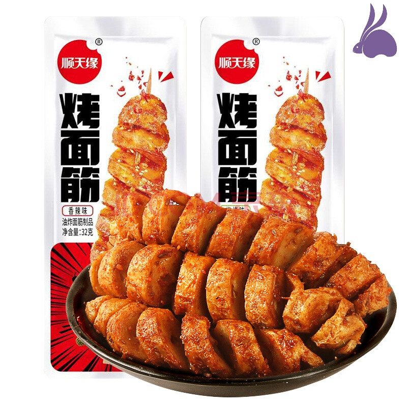 顺天缘烤面筋30gx60面筋串辣条卷香辣烧烤味网红小吃休闲麻辣零食