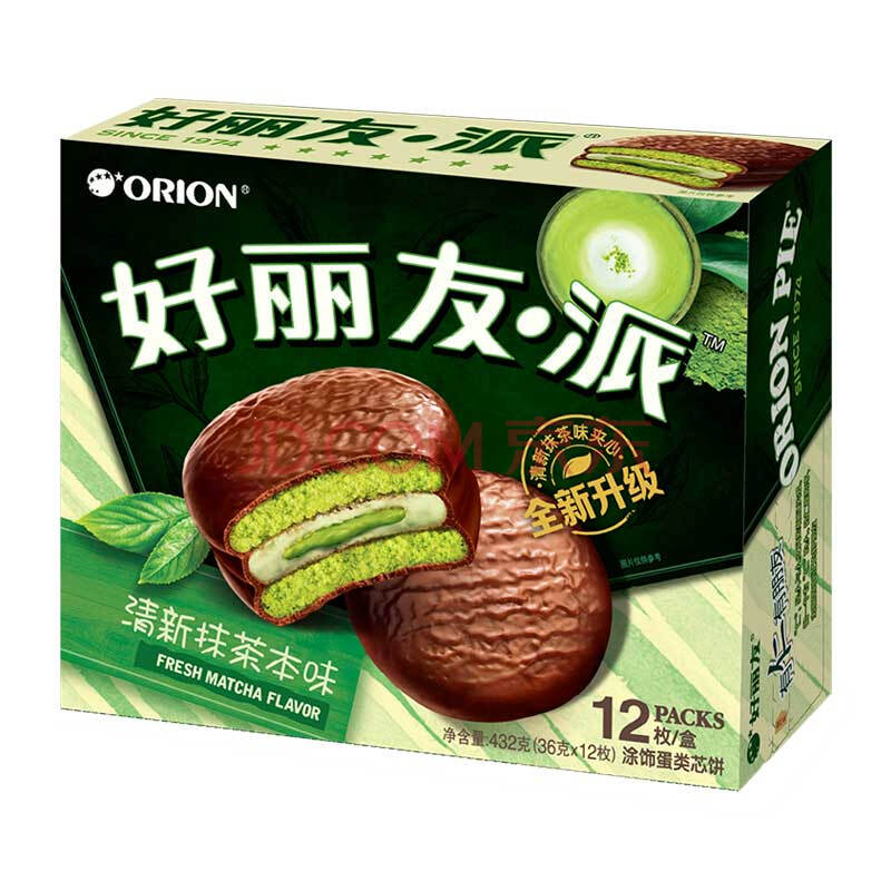 orion 好丽友派 营养早餐点心零食 巧克力派 清新抹茶本味12枚432g/盒