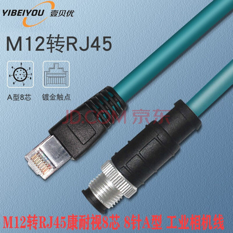 壹贝优gr20高柔工业相机网线8针x型a型m12转rj45千兆工业拖链电缆gige