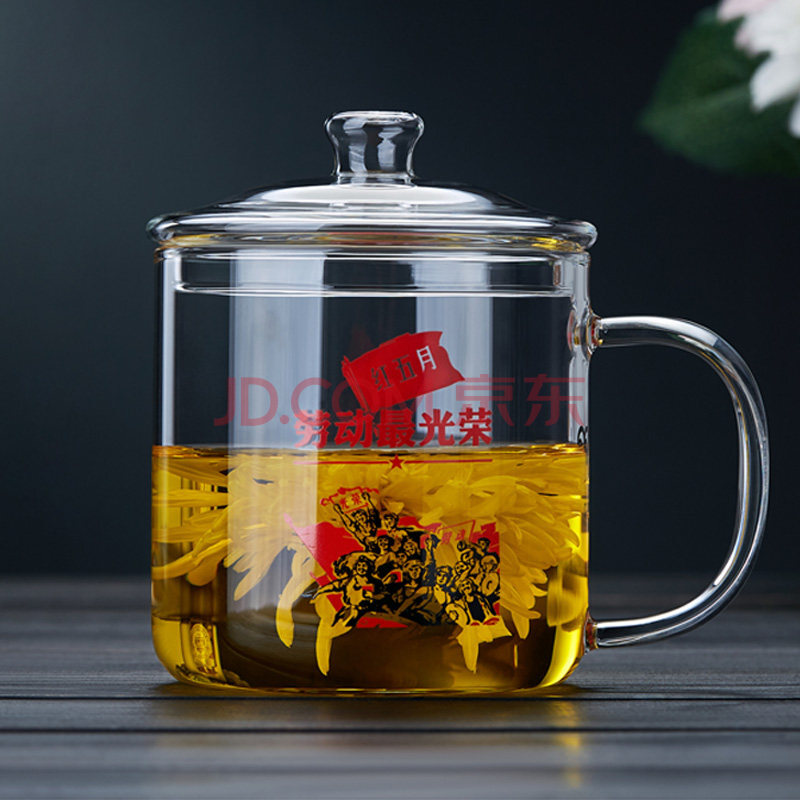 高硼硅玻璃杯玻璃复古茶杯茶水分离过滤大容量带把盖泡花茶杯子个人