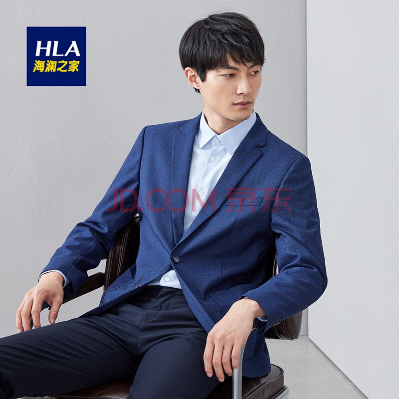 hla海澜之家西服男2021新款商务简约格子西装上衣单西便服潮流修身