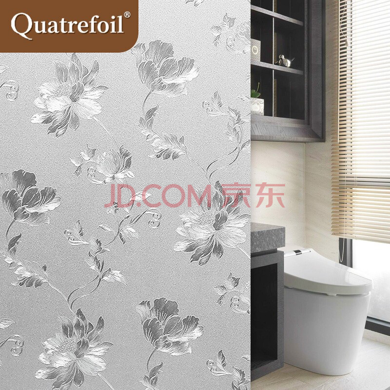 quatrefoil 印花玻璃贴纸 磨砂玻璃贴膜无静电门窗窗户贴膜 90*200cm芙蓉花