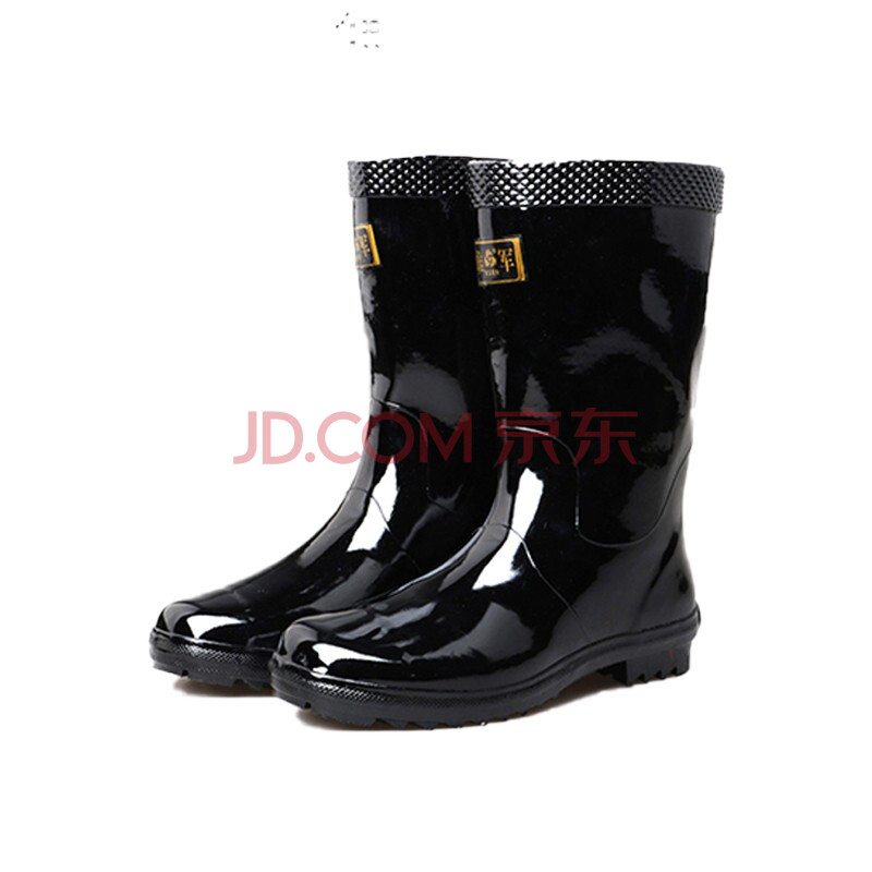 男女士胶靴雨靴中高筒水靴防滑耐磨橡胶雨鞋黑色 绅士胶靴