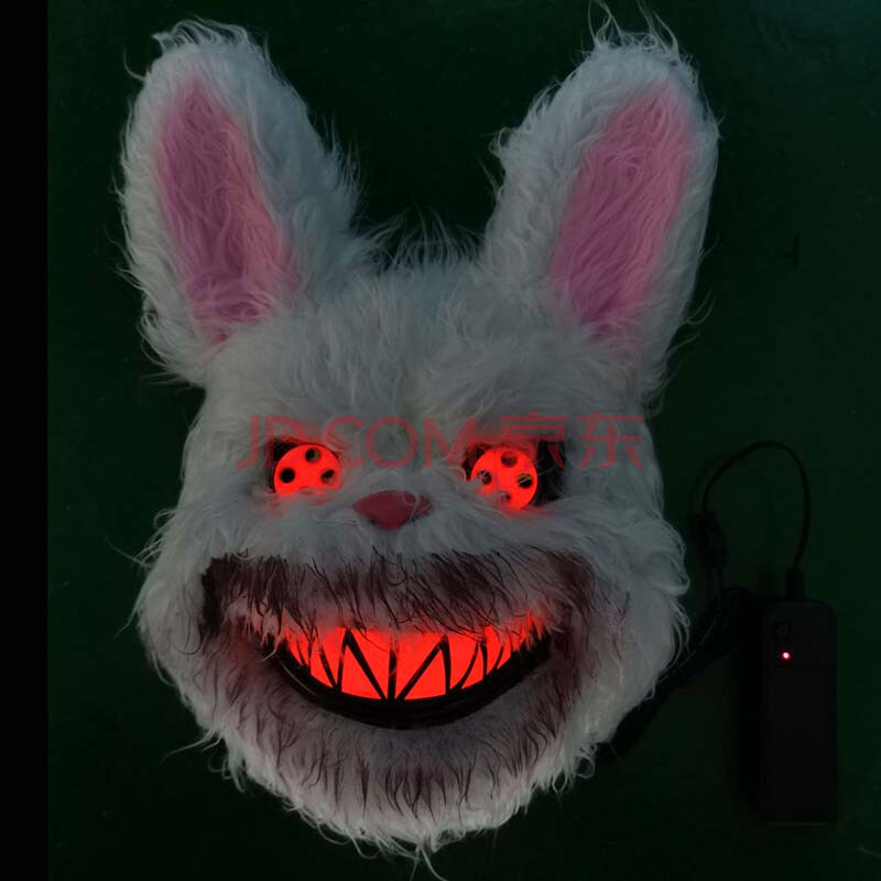 抖音同款血腥兔子 泰迪毛绒狂欢派对万圣节恐怖兔子发光面具 血腥白兔