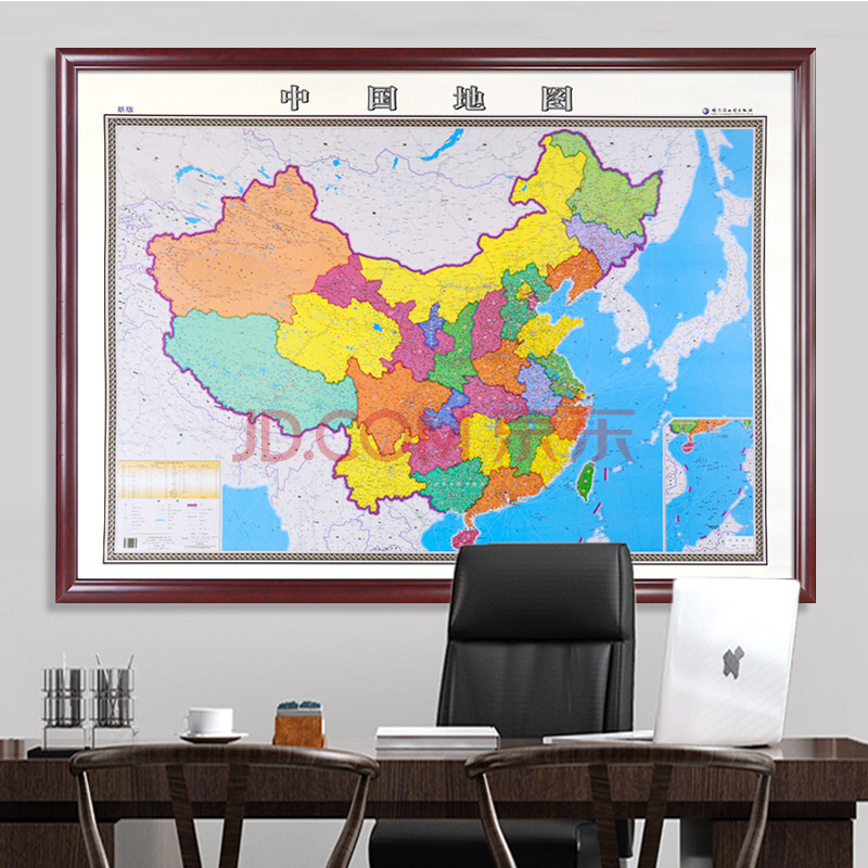 装饰办公室挂画定制省份2021新版挂图大带框 彩色中国地图(2021新版