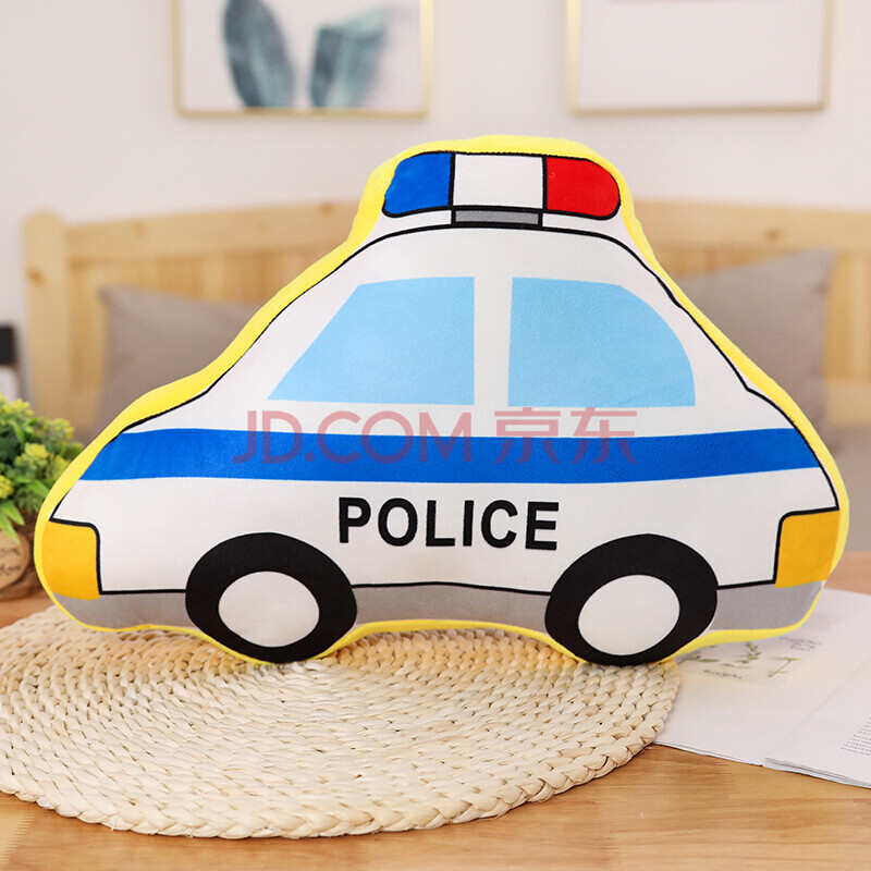 卡通小汽车玩偶警车模型挖掘机公仔毛绒玩具飞机抱枕儿童生日礼物 白