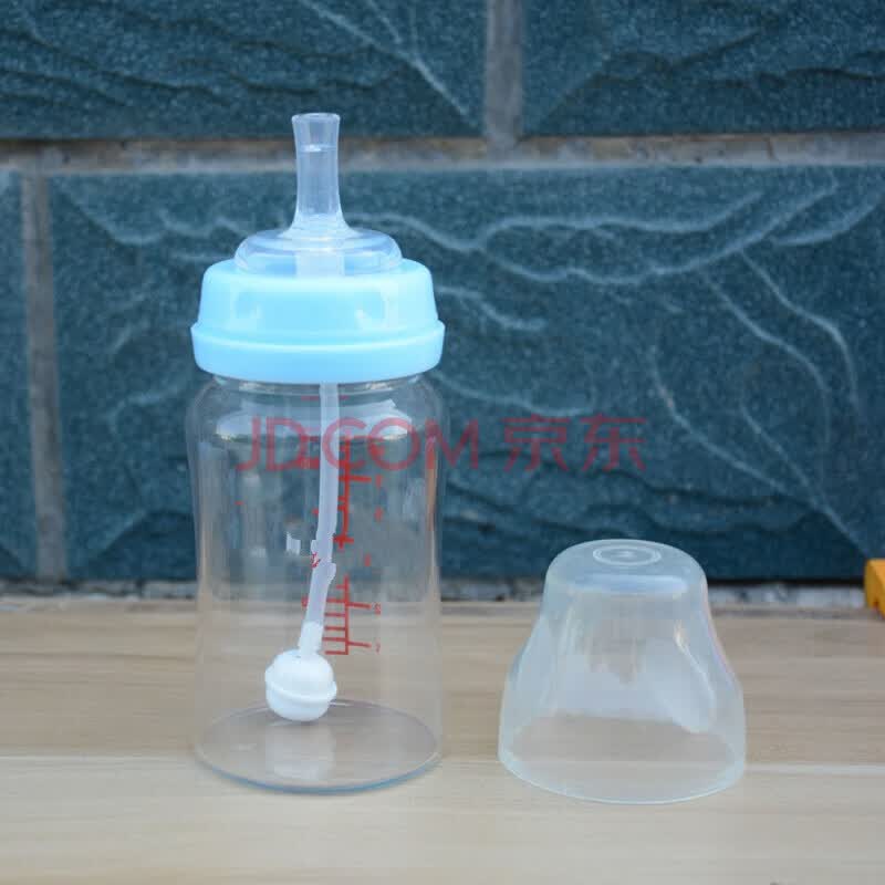 奶瓶带吸管手柄玻璃pp塑料喝水奶瓶 一体水嘴头(可拆) 180毫升粉色