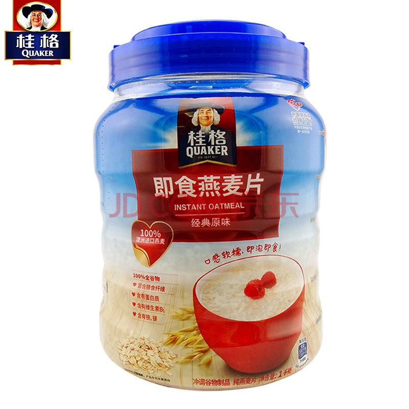 桂格(quaker)即食燕麦片 经典原味 1000g 罐装 粗粮谷物冲饮