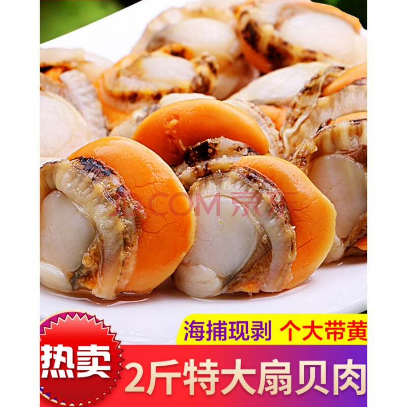 特大带黄新鲜扇贝肉超大海鲜水产生鲜蒜蓉粉丝大扇贝冷冻整箱 谷言