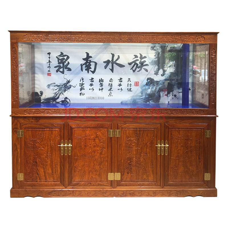 实木红木中式鱼缸底柜 花梨木水族箱底座客厅 大型超白龙鱼缸定制