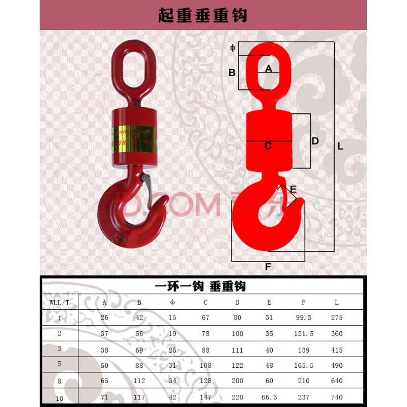 万向垂直垂重吊钩 起重货钩 链条卸扣调节器 360度旋转吊钩 1吨